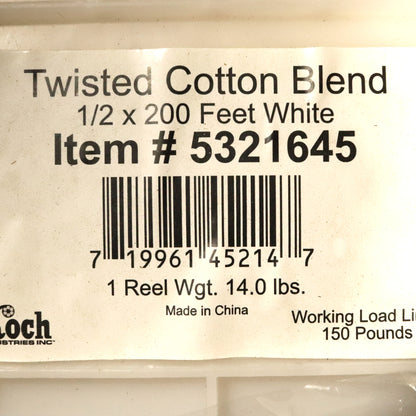 Label for twisted cotton blend with product details and barcode