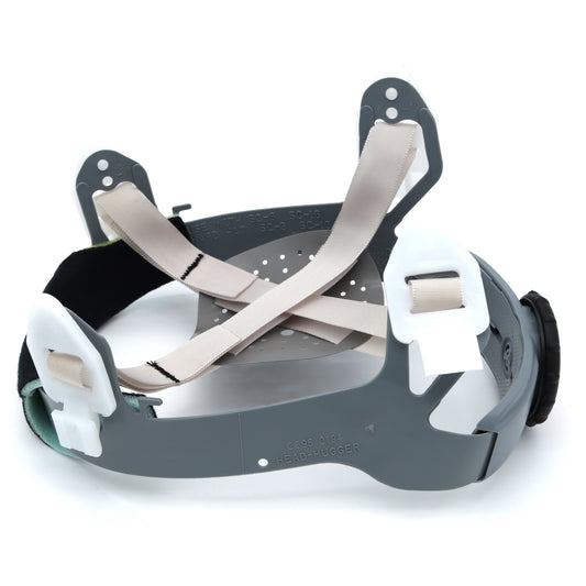 Gray and white helmet suspension kit on a white background