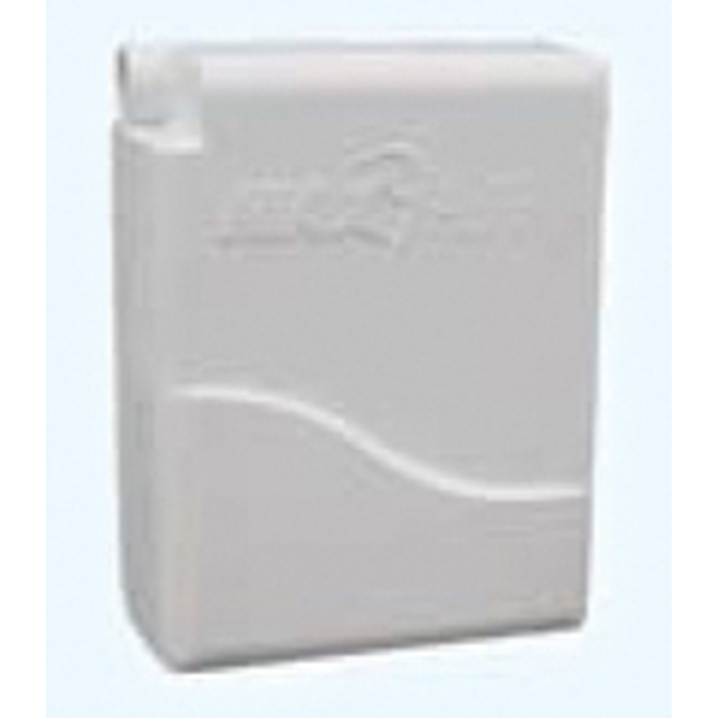 White rectangular object with embossed design on a light blue background