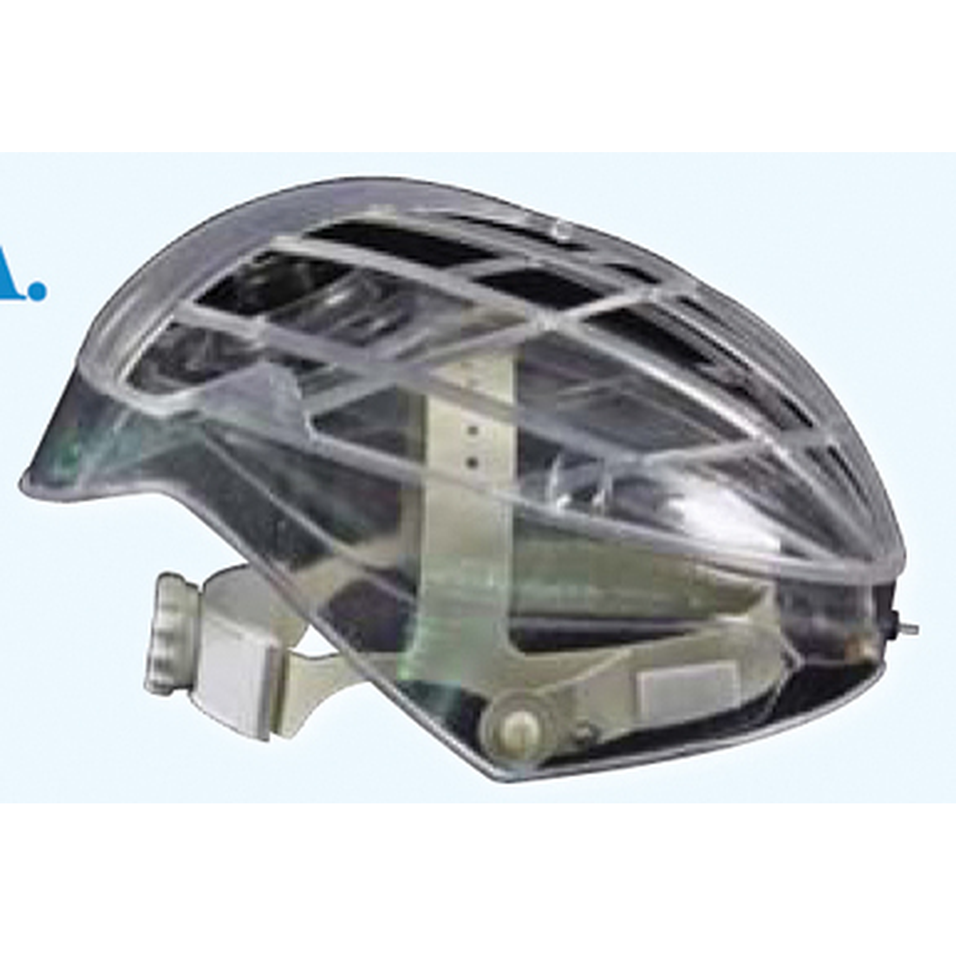 Transparent bicycle headlight with metal frame on a white background