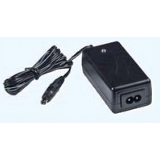 Black power adapter with cable on a white background