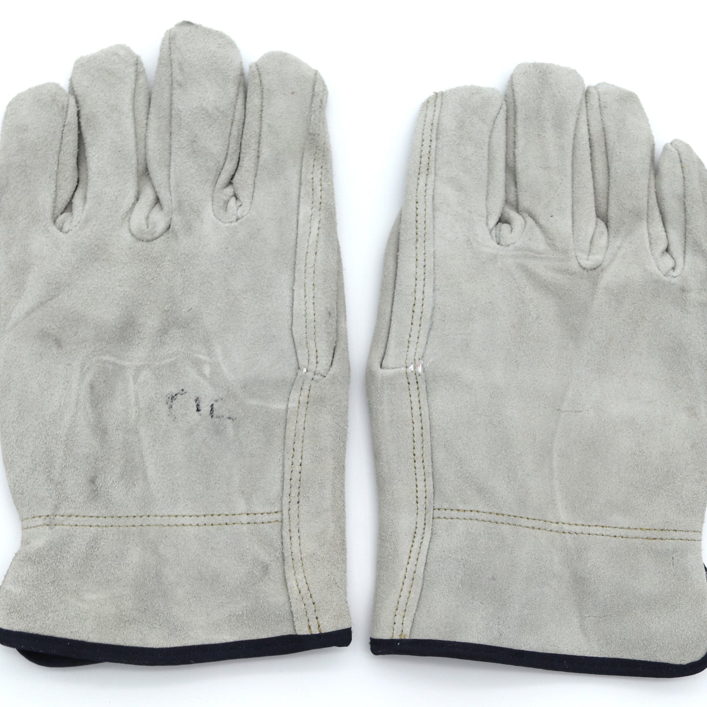 Pair of gray leather gloves on a white background