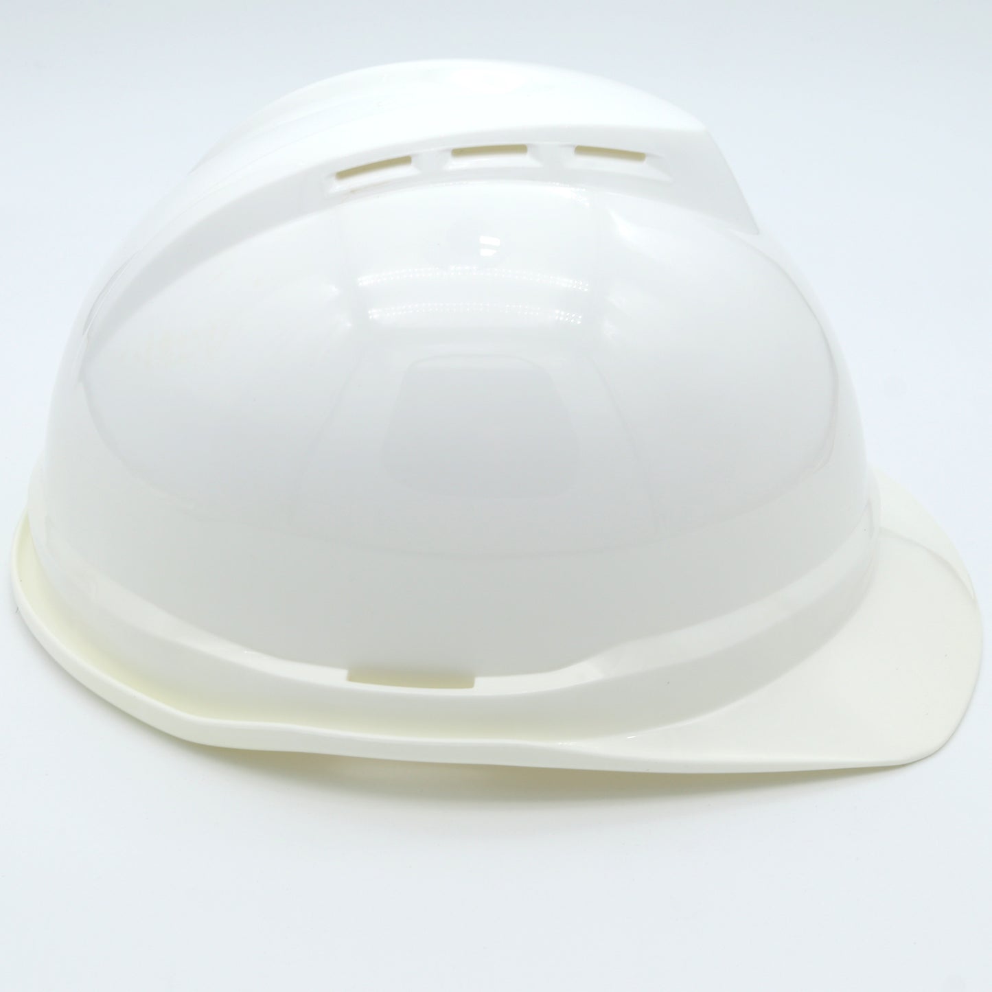 White plastic hard hat on a white background