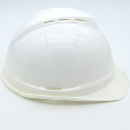 White plastic hard hat on a white background