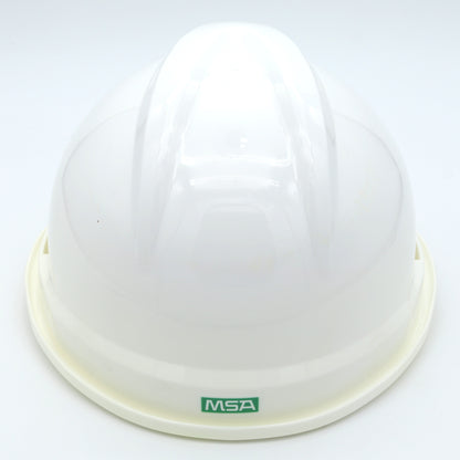 White hard hat with MSA logo on a white background