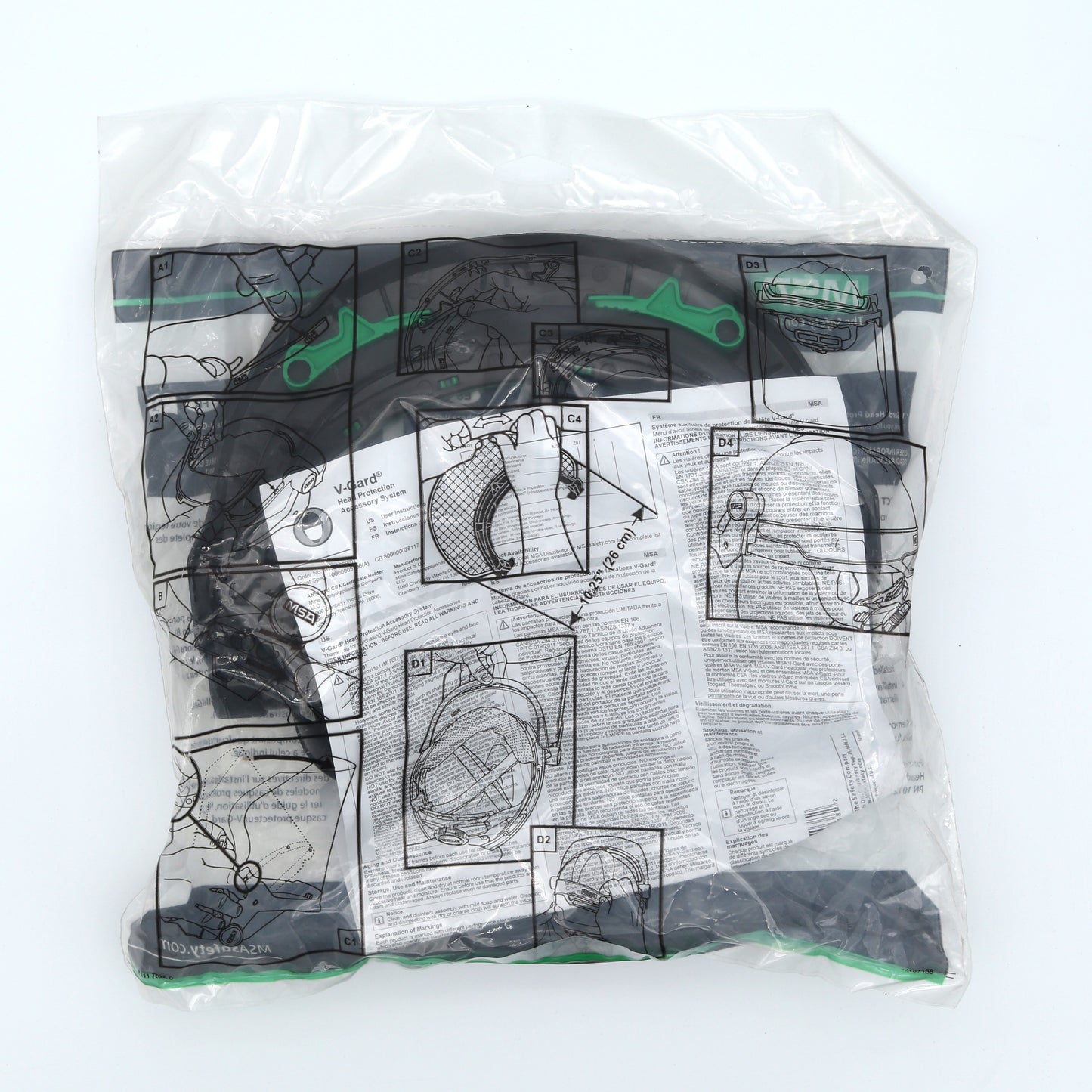 Packaged product with technical drawings and tools on a white background