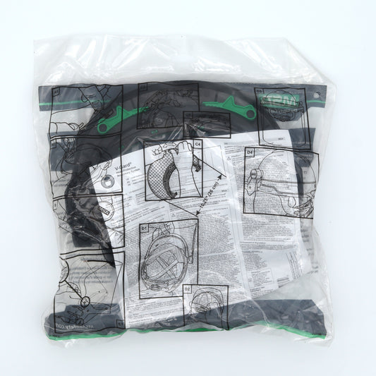 Packaged product with technical drawings and tools on a white background