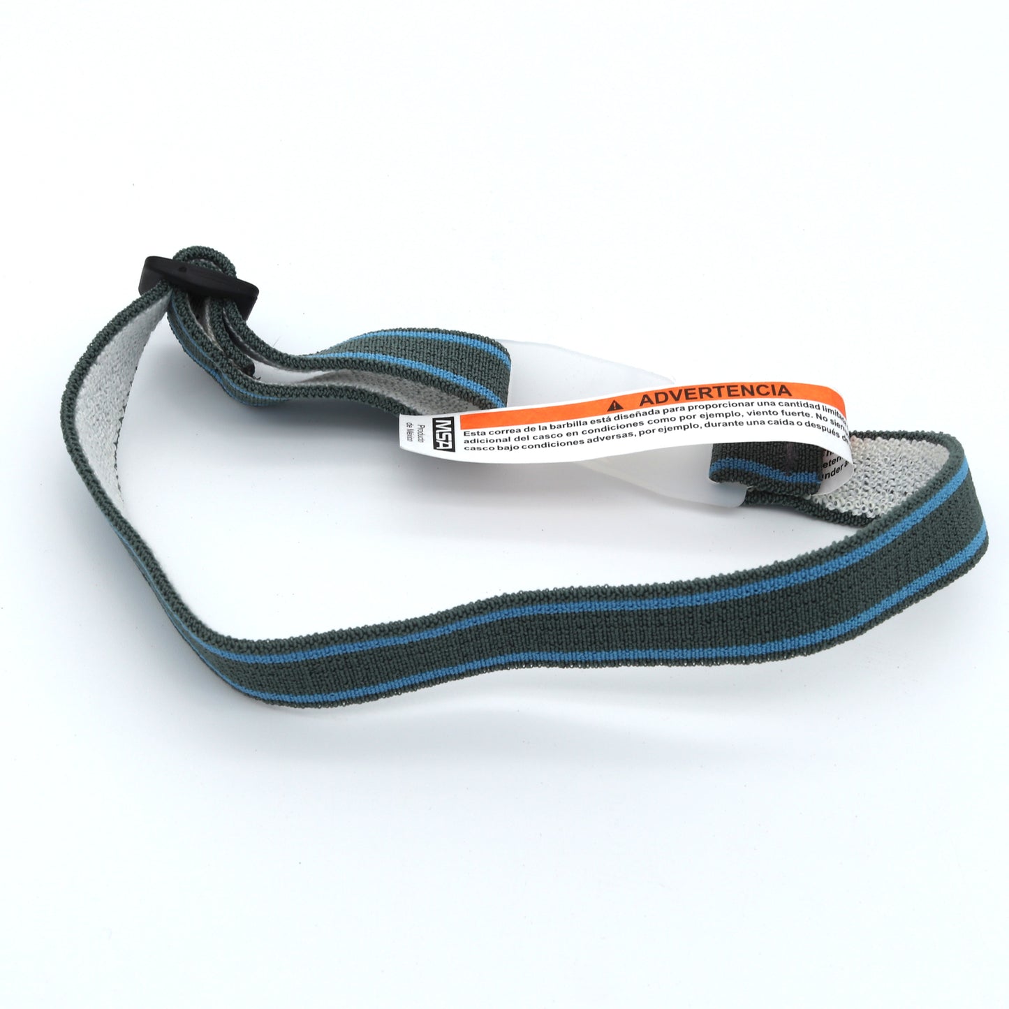 Black and blue strap with a label on a white background