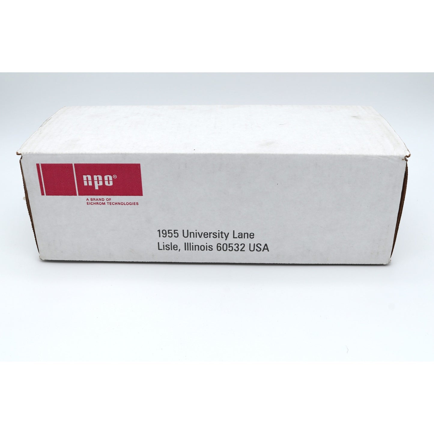White box with APC logo and address on a white background