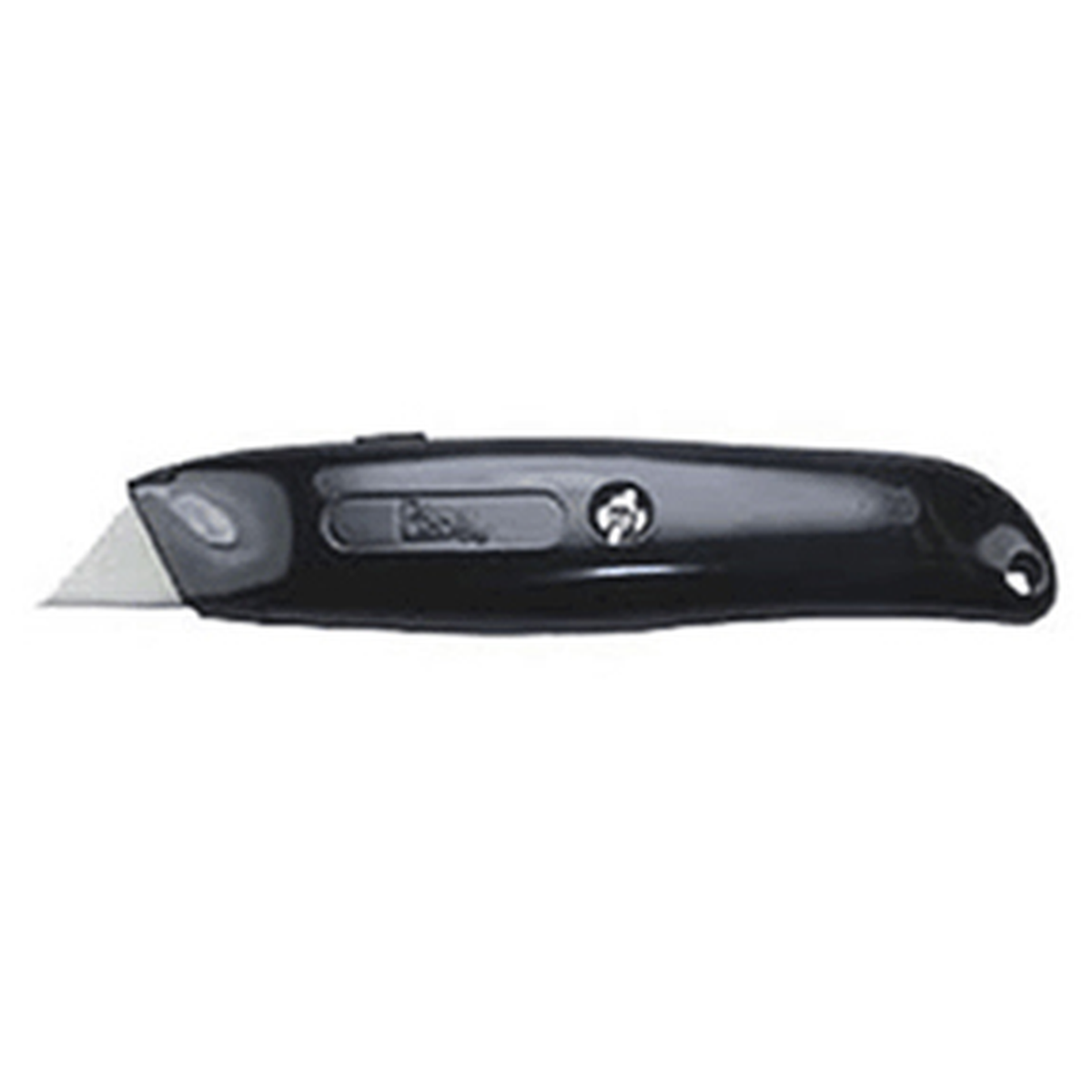Black utility knife with a retractable blade on a white background