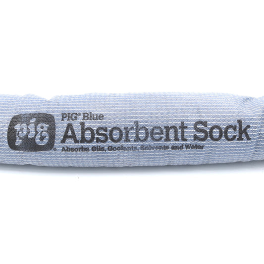 Absorbent sock with PIG Blue branding on a white background