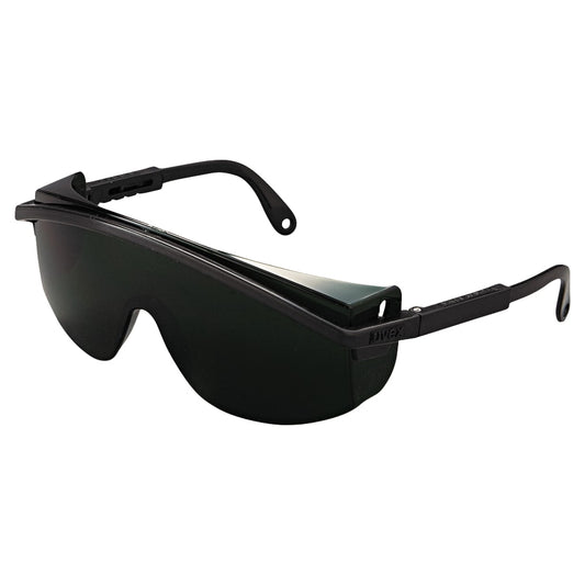 Black shield-style sunglasses on a white background