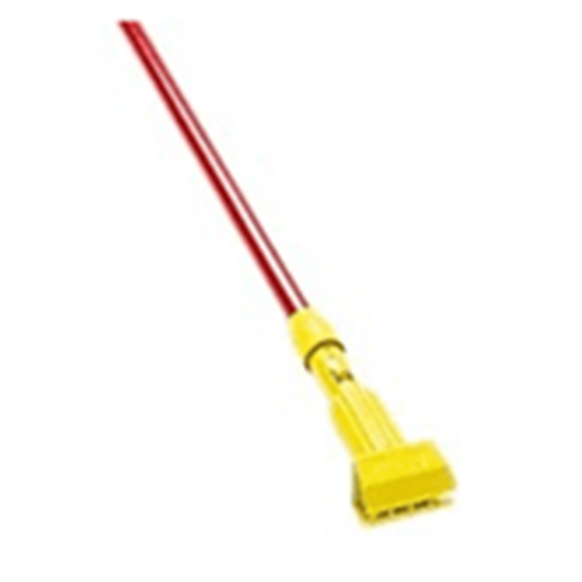 Red and yellow mop handle on a white background