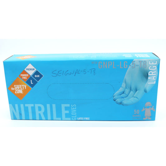 Box of safety zone nitrile gloves on a white background