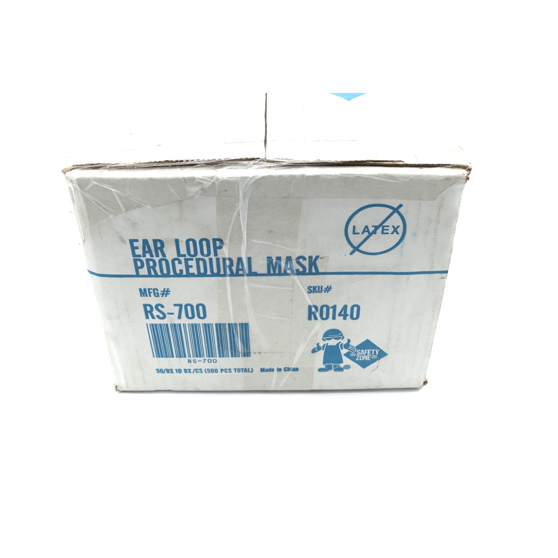 Packaged ear loop procedural mask with visible branding on a white background