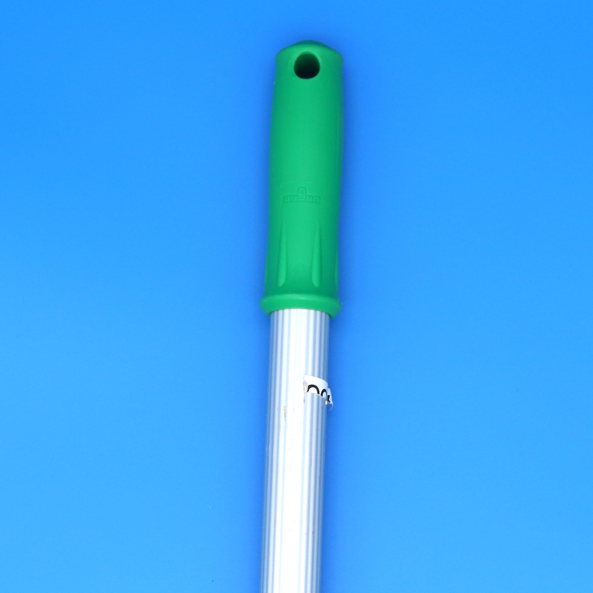 Green and silver telescopic pole on a blue background