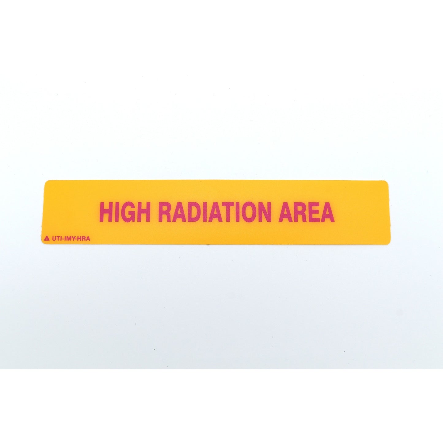 Yellow sign with 'HIGH RADIATION AREA' text on a white background