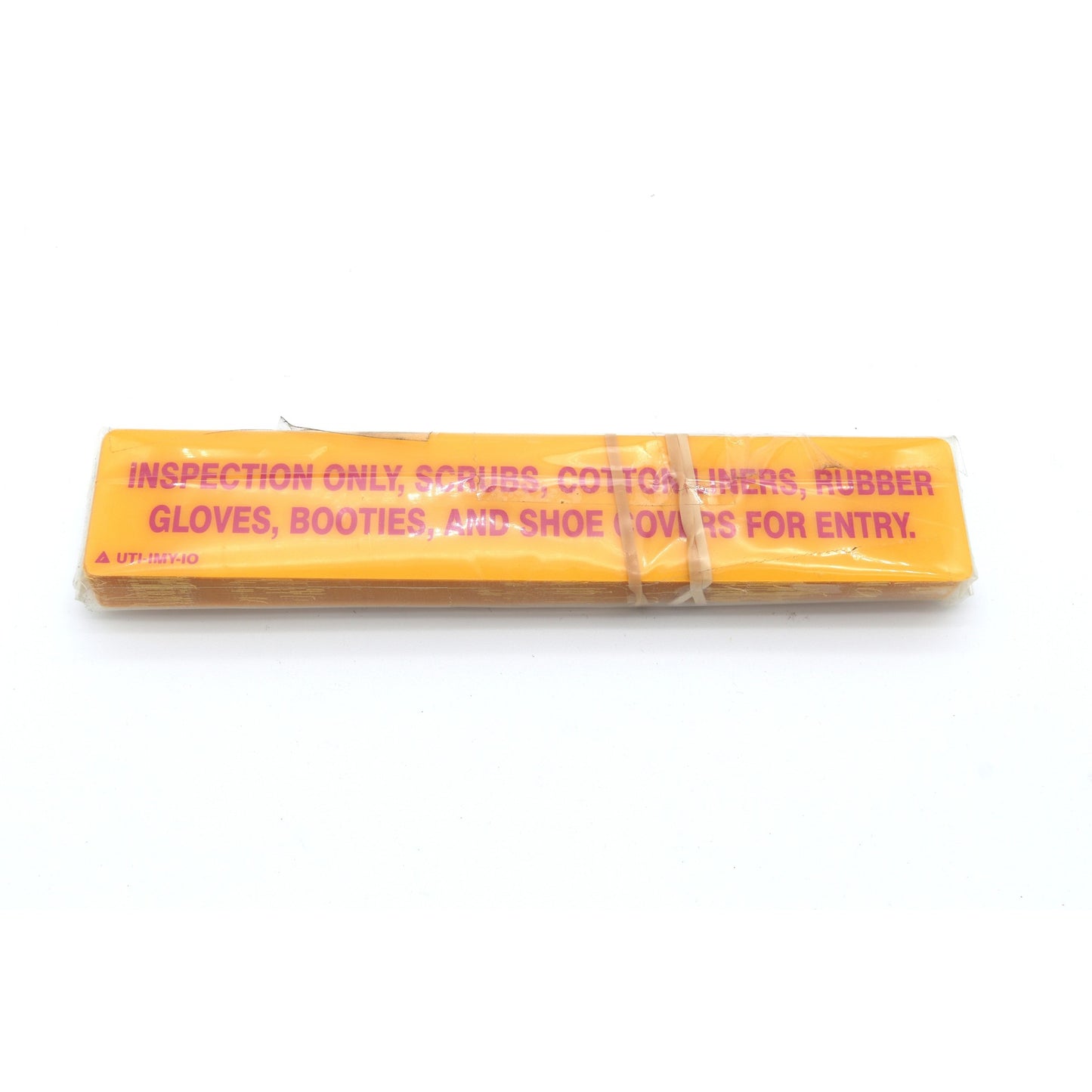 Packaged item with text on a white background