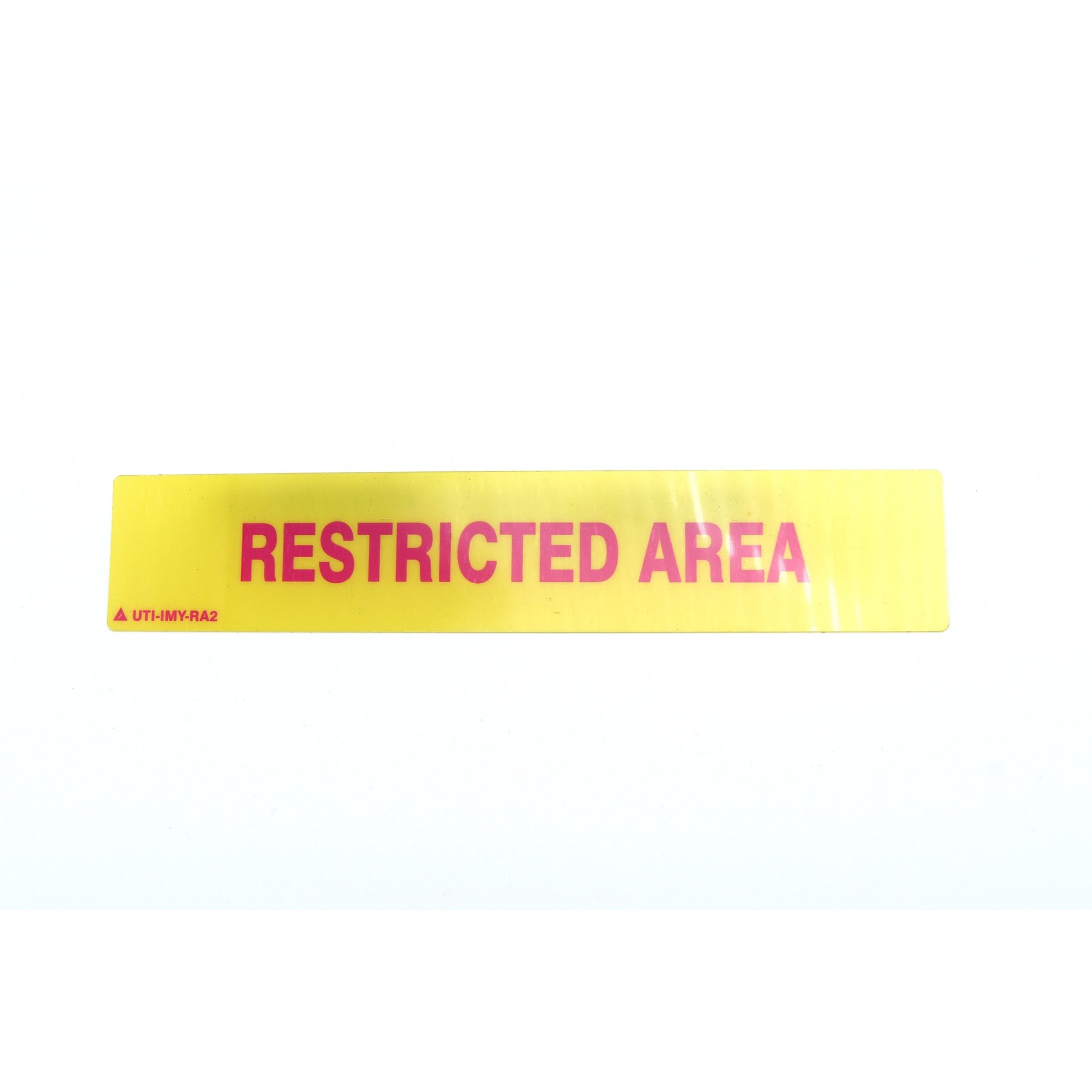 Yellow caution tape with 'RESTRICTED AREA' text on a white background