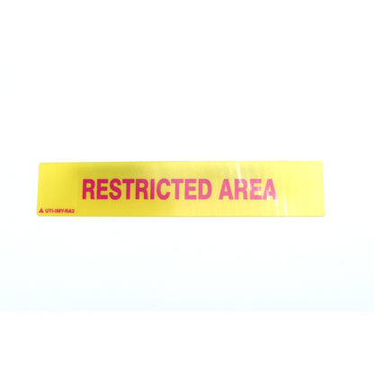 Yellow caution tape with 'RESTRICTED AREA' text on a white background