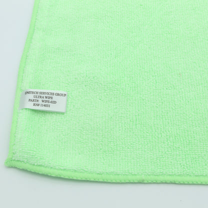 Green microfiber towel on a white background