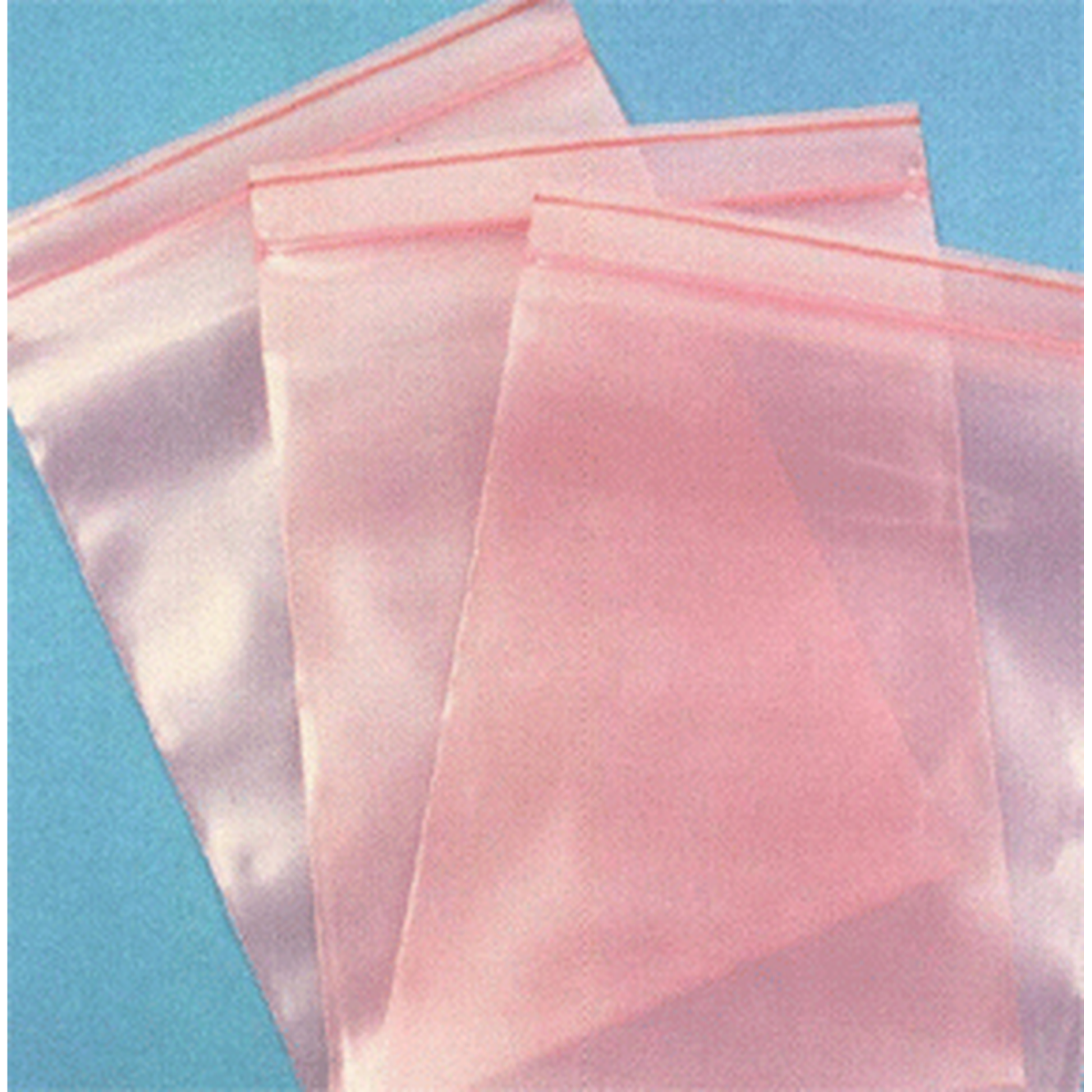 Pink ziplock bags on a blue background