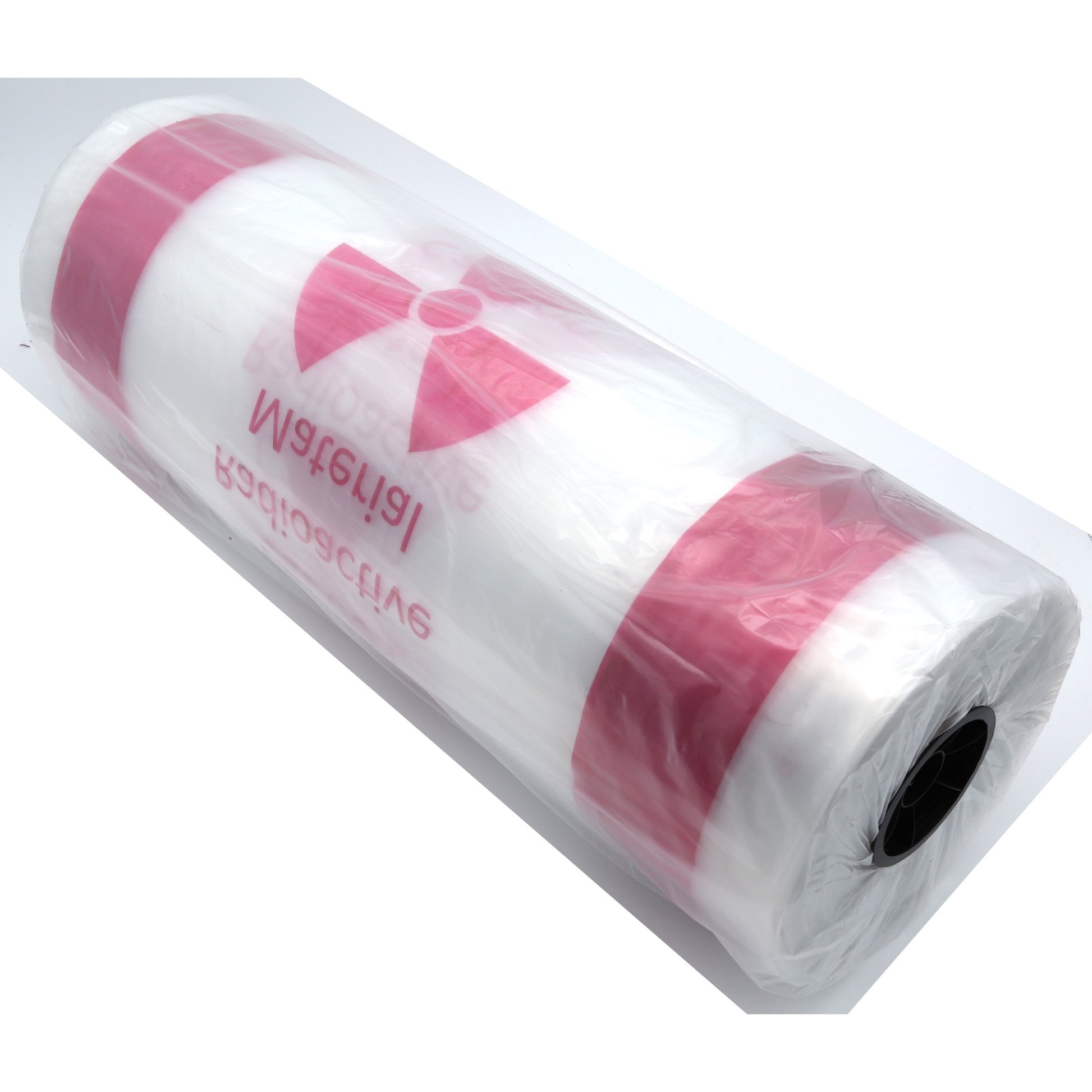 Roll of radiation protective film with visible branding on a white background