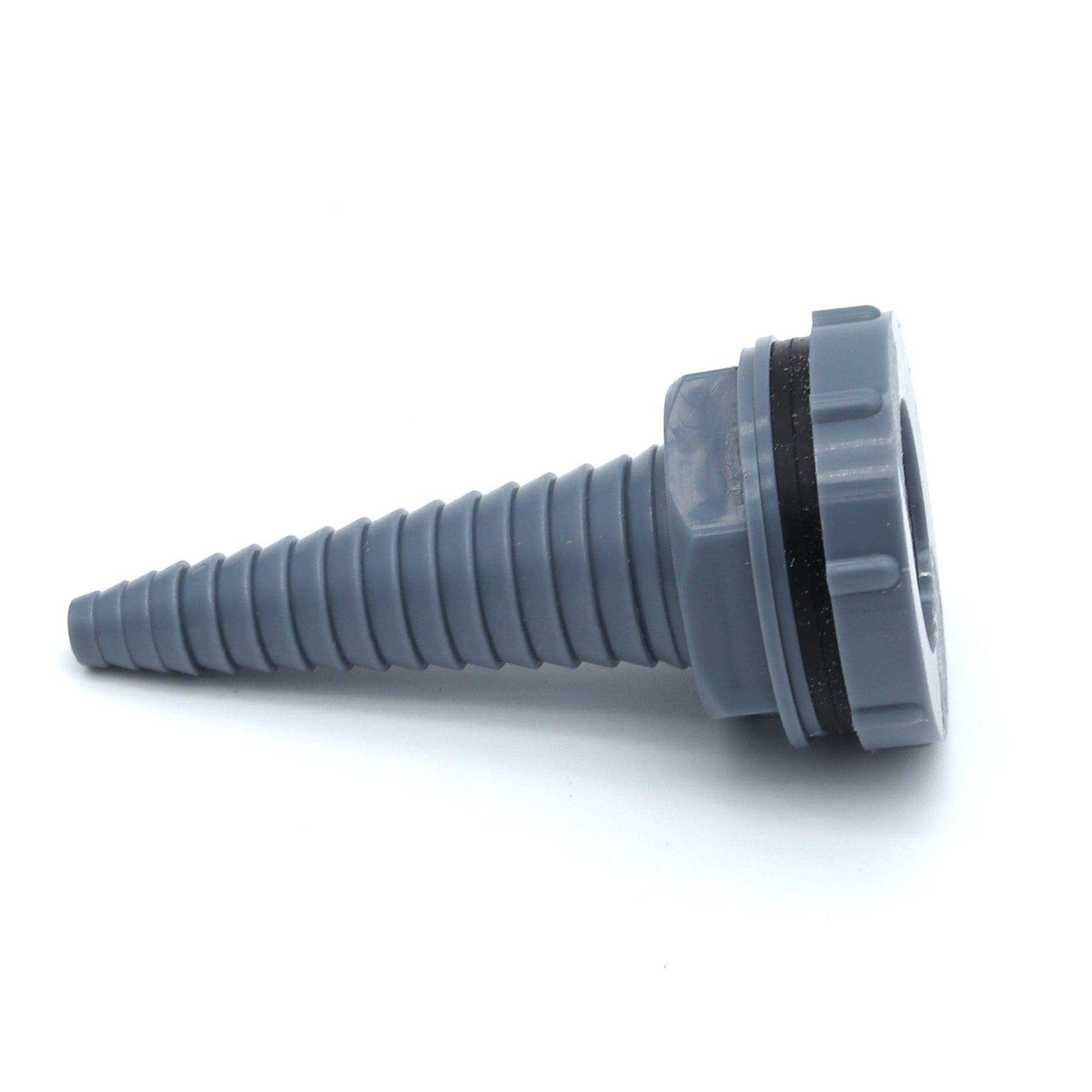 Gray plastic hose connector on a white background