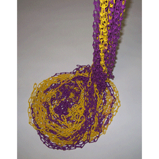 Purple and yellow chain tied in a knot on a white background