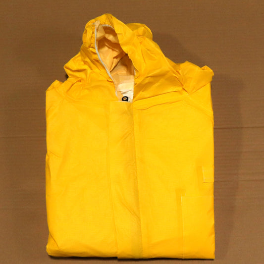 Yellow rain jacket on a brown background