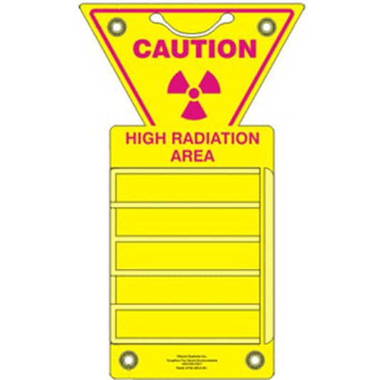 High radiation area warning sign with radiation symbol on a yellow background