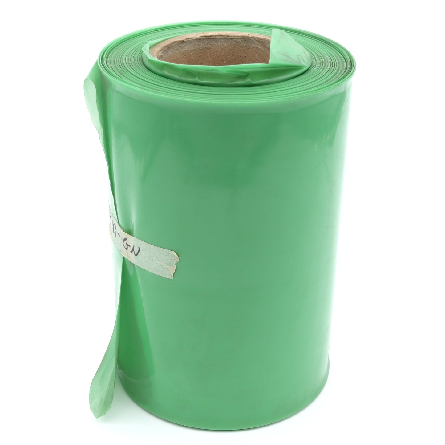 Green roll of plastic sheeting on a white background