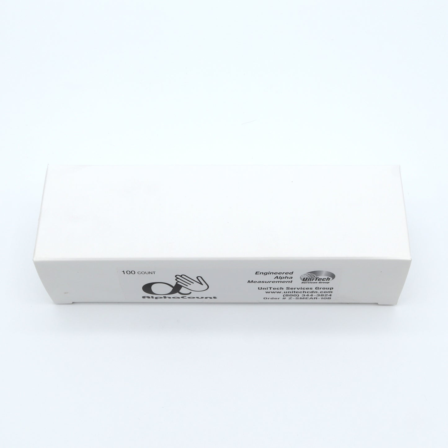White box with branding on a white background