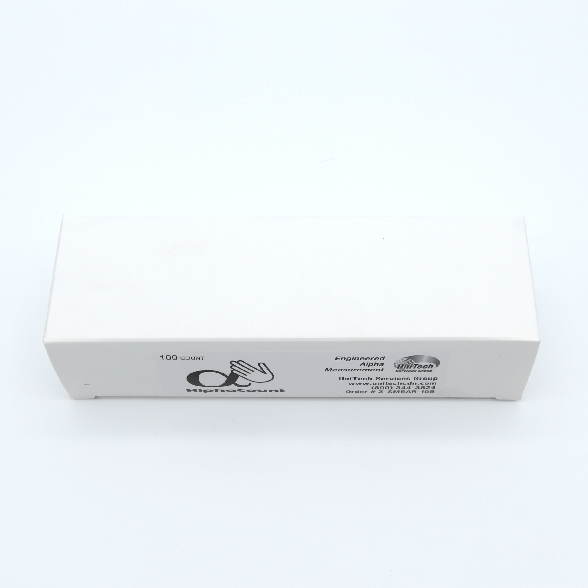 White box with branding on a white background