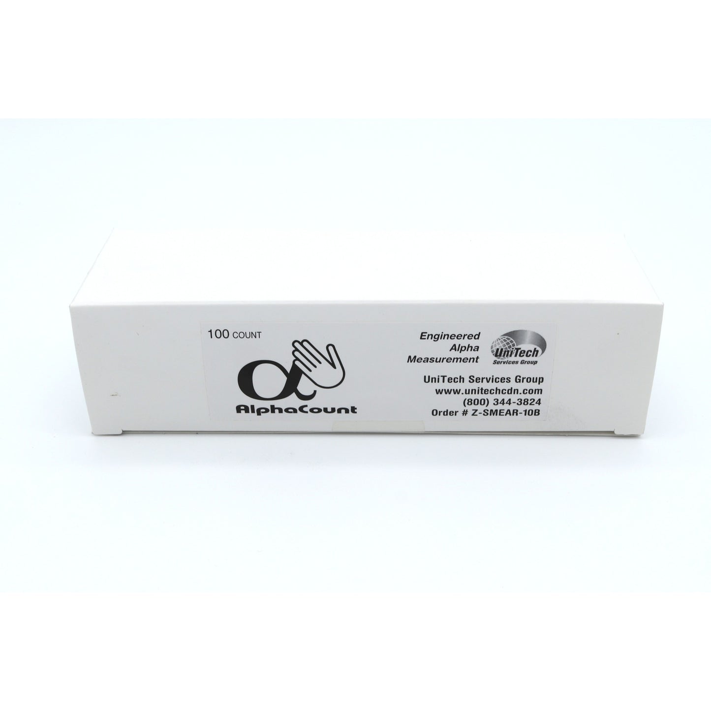 AlphaCount box with branding and contact information on a white background